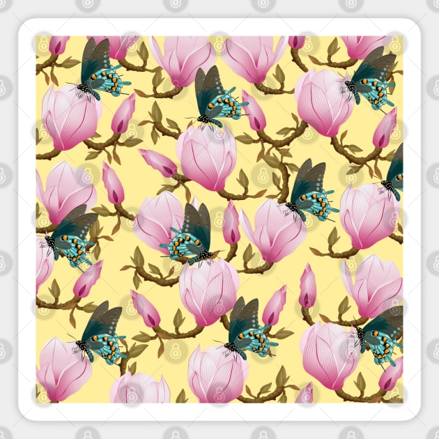Magnolia Flowers With Butterflies Magnet by Designoholic